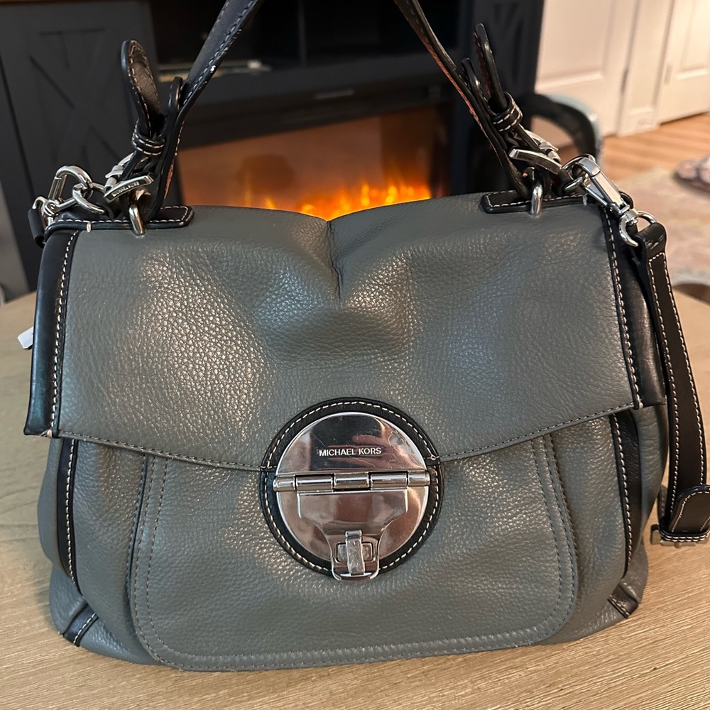 Michael Kors Dark Grey and Black Medium Handbag with Cross Body Strap